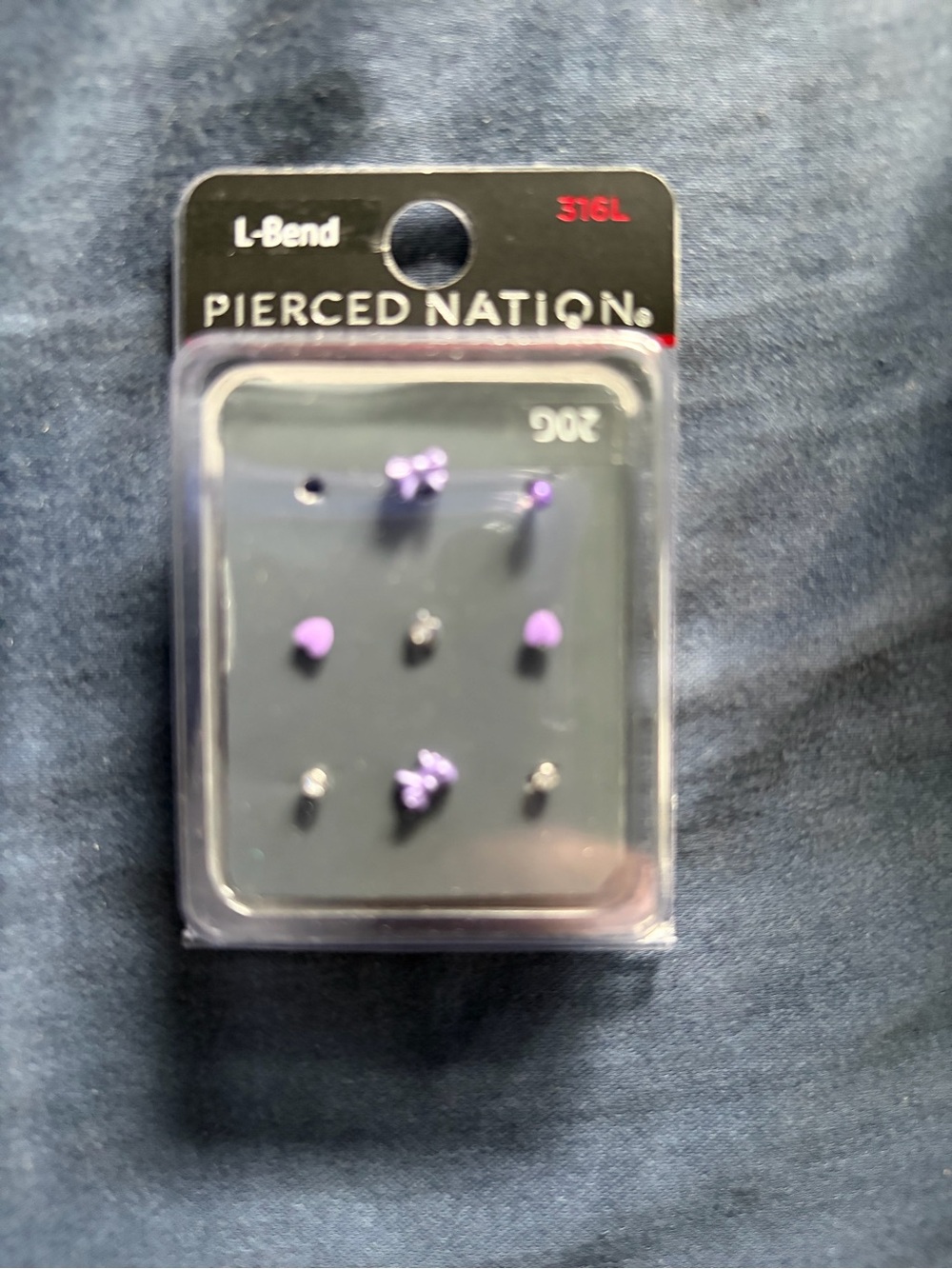 PiercedNation L-Bend 8-Pair Purple & Clear L Bend Set